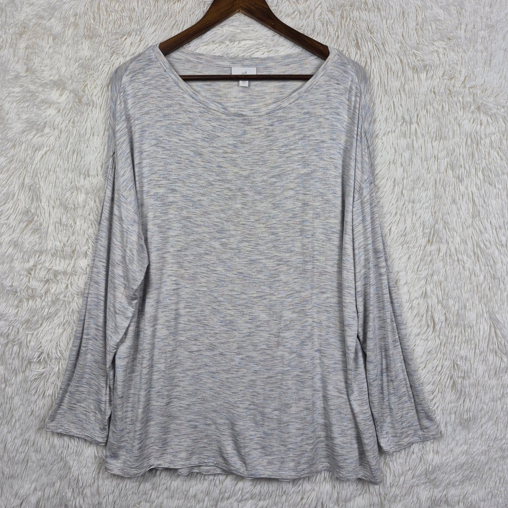J. Jill Womens XL Space Dye Long Sleeve Top Pleated Back Blue Grey Minimalist